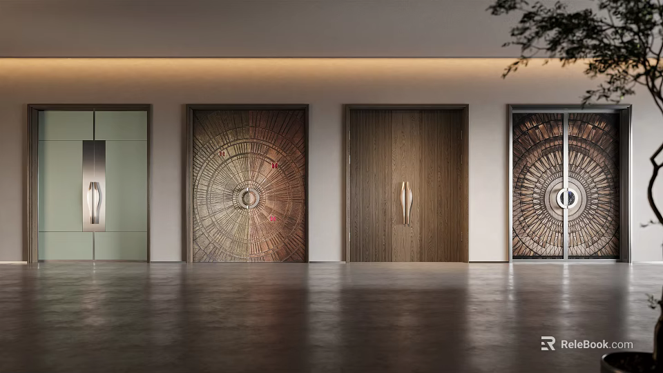 Elegant Interior Doors With Diverse Artistic Designs In Modern Hall 3d model 