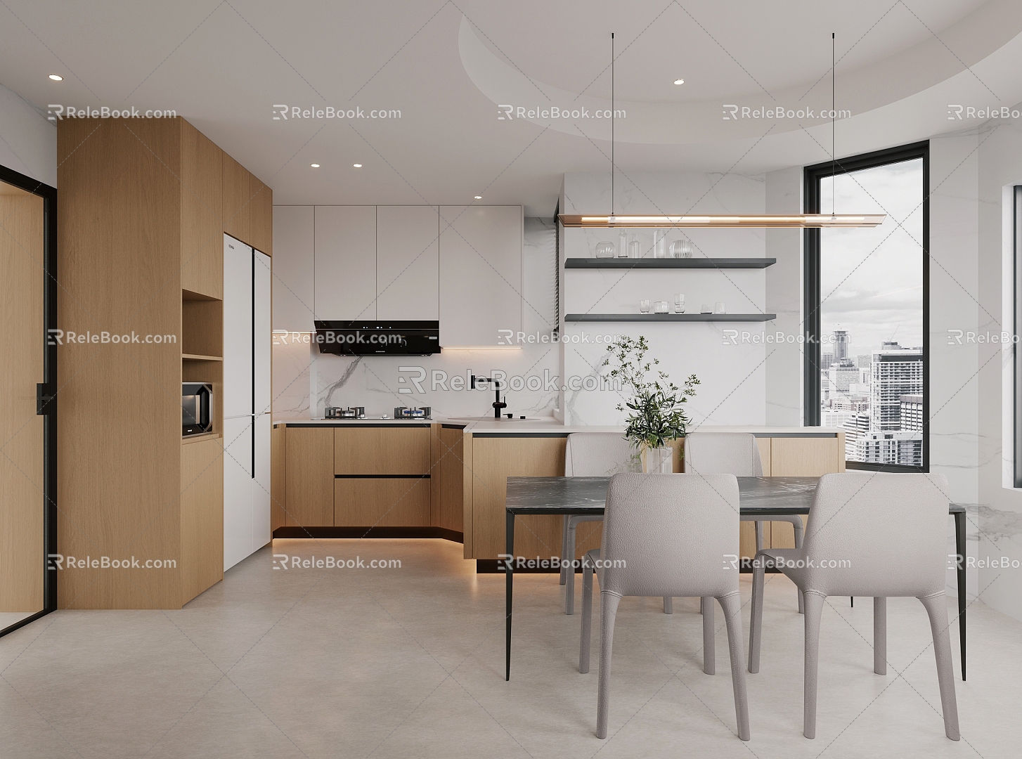 Modern Open Kitchen Dining Room 3d model