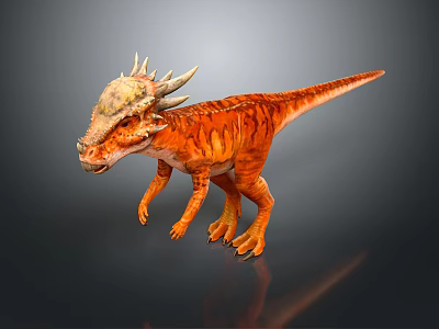 Orange Dinosaur Model With Spiked Head Textured Body Standing On Dark Background With Reflection 3d model