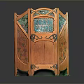 Decorative Household Screen With Wooden Frame Stained Glass Panels And Floral Patterns