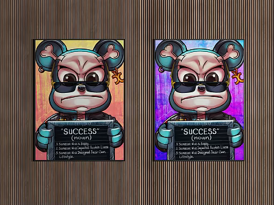 Cartoon Bear Wearing Sunglasses Holding SUCCESS Sign With Different Backgrounds 3d model
