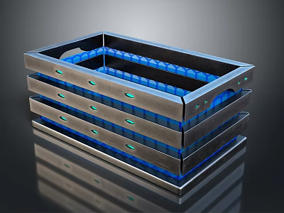 Modern Metal Container With Stackable Design Blue Lighting And Green Accents 3d model