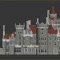 Grand Castle Architecture With Red Roofs Gray Stone Walls Towers And Spires