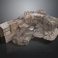 Ancient Stone Structure Featuring Wooden Steps Stone Walls Rocks And Broken Roof