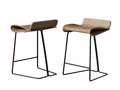 Modern Brown Bar Stools With Curved Seats And Black Metal Frames 3d model