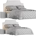Cozy Bedroom Bed With White And Brown Bedding Soft Quilt Pillows And Headboard