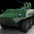 Green Military Armored Personnel Carrier With Six Wheels Turret And Antenna