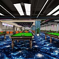 Modern Billiard Room Interior With Green Tables And Starry Carpet