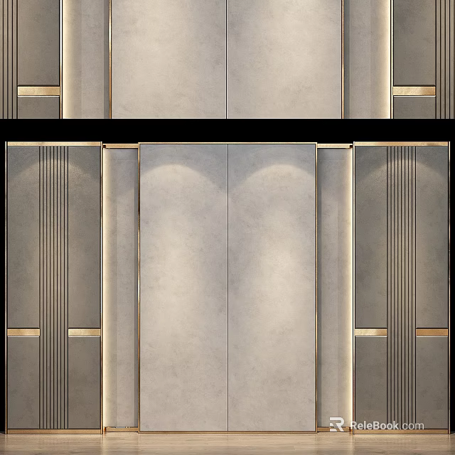 Elegant Modern Interior Stone Wall Paneling With Symmetric Stripes And Metal Accents Design 3d model 