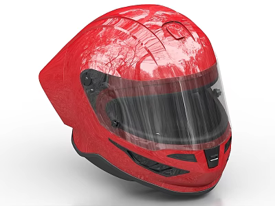 Red Motorcycle Helmet With Transparent Visor And Glossy Finish Black Accents 3d model