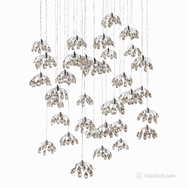 Elegant Crystal Chandelier Design With Multiple Hanging Light Fixtures For Interior Decor 3d model 