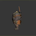 Cartoon 3D Character Model With Riveted Metal Armor And Orange Sword On Back