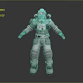 Game Movie Character With White Blue Space Suit Standing 3D Model On Gray Background