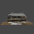 Old Damaged BMW Convertible with Hay Snow on Ground Front Rust and Severe Body Damage