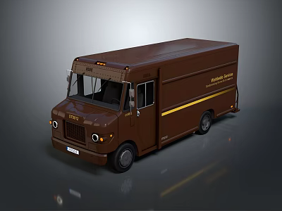 Brown Food Truck With Yellow Stripe And Modern Mobile Catering Design 3d model