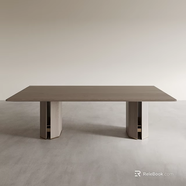 Modern Office Desk Design With Light Wood Top And Cylindrical Metal Legs 3d model 