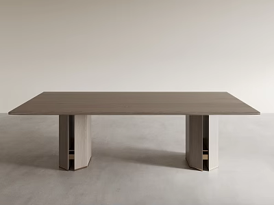 Modern Office Desk Design With Light Wood Top And Cylindrical Metal Legs 3d model