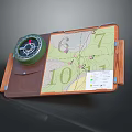 Green Compass and Topographic Map in Leather Wooden Case with Marked Points
