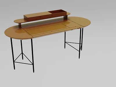 Modern Wooden Reception Desk With Oval Top Black Metal Legs And Storage Compartments 3d model