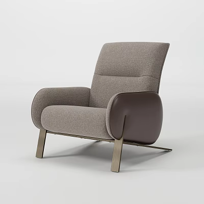 Modern Leisure Chair With Gray Fabric Dark Brown Armrests And Metal Legs 3d model