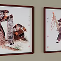 Traditional Chinese Figure Paintings With Framed Folk Characters In Traditional Attire On Wall