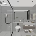 Modern Bathroom Interior With Glass Shower Double Vanity Sinks Stone Countertops And Potted Plants