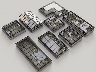 Various Sunroom Designs With Glass Windows And Different Roof Structures 3d model