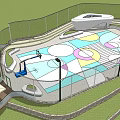 Outdoor Basketball Court Design With Colorful Floor Fencing Lighting And Seating Area