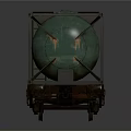 Green Cylindrical Tank Fixed On Metal Frame With Wheeled Railway Base