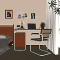Modern-Quiet Desk and Chair Combination Bookshelf Computer Decoration Combination 3d model
