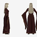 Maroon Medieval Robe With Long Sleeves Golden Trim And Hooded Design