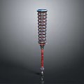 Tower Shaped Multi Layered Weapon With Blue Top Red Shaft And Silver Base 3d model