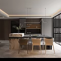 Elegant Modern Restaurant Interior With Dining Table Chairs And Pendant Lights 3d model