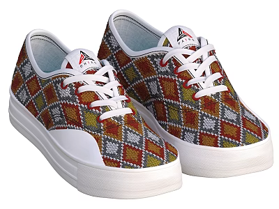 Casual Canvas Shoes with Colorful Argyle Pattern White Laces and White Sole 3d model