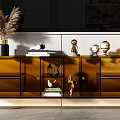 Modern TV Stand With Glass Doors And Decorative Items Pampas Grass Lamp And Wall Panel