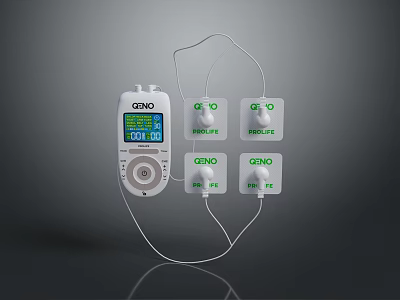Geno TENS Unit Device with Four Electrode Pads and Digital Display Screen 3d model