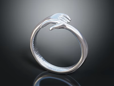 Elegant Silver Ring With Interlocking Hands Design For Stylish Jewelry Look 3d model