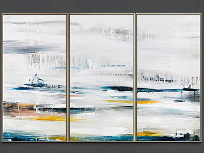 Modern Triptych Frames with Abstract Art in White Gray Blue Yellow Tones Wall Decor 3d model