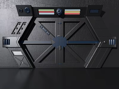 Futuristic Industrial Metal Door With Geometric Structure And Control Panel 3d model