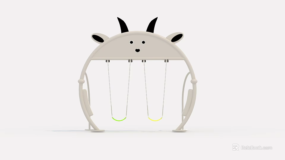 Playground Equipment Goat Shaped Swings with Beige Frame Black Horns and Colored Seats 3d model 