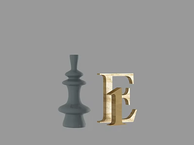 Decorative Ornament Set with Gray Tower Figurine and Golden Letter E for Modern Home Decoration 3d model