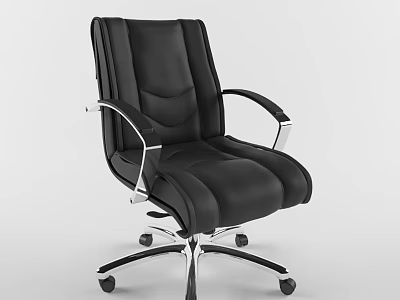 Black Leather Office Chair With Ergonomic Armrests Metal Base Swivel Casters 3d model