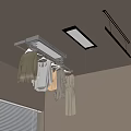 Ceiling Mounted Clothes Rack with Hanging Clothes and Ceiling Lights in Room Interior