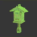 Wooden Birdhouse With Shingle Roof On Carved Post And Detailed Design
