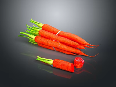 Fresh Carrots With Green Leaves Small Carrot And Shredded Carrot Pieces 3d model