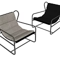 Modern Leisure Chairs With Metal Frame And Striped Cushion In Black White