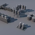 Industrial Equipment Layout With Cooling Towers Storage Tanks And Conveyor Systems