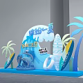 Colorful Summer Themed Decoration For Trace free Bookstore With Dolphin Sculpture Surfboards Lifebuoy And Palm Trees