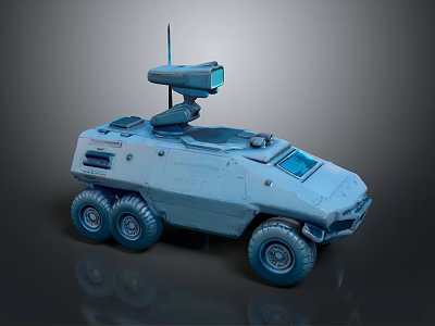 Six Wheeled Utility Vehicle With Sturdy Gray Body And Roof Mounted Sensor Unit 3d model