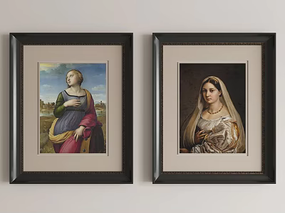 Two Framed Portrait Paintings Of Female Figures With Landscape And Ornate Clothing 3d model